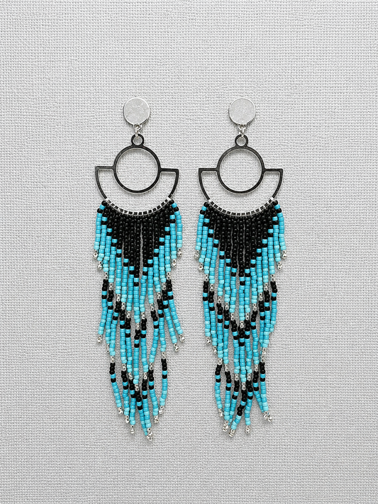 Toho Earrings - Tiered blue and black