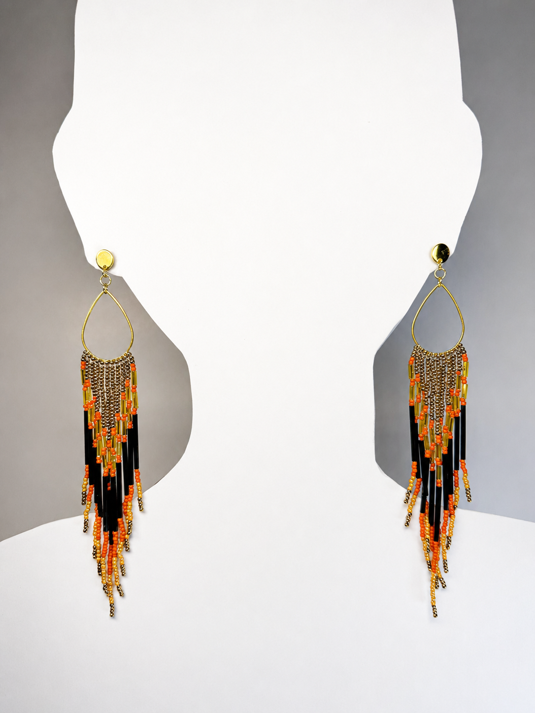 Toho Earrings - Shoulder Sweepers (gold/orange)