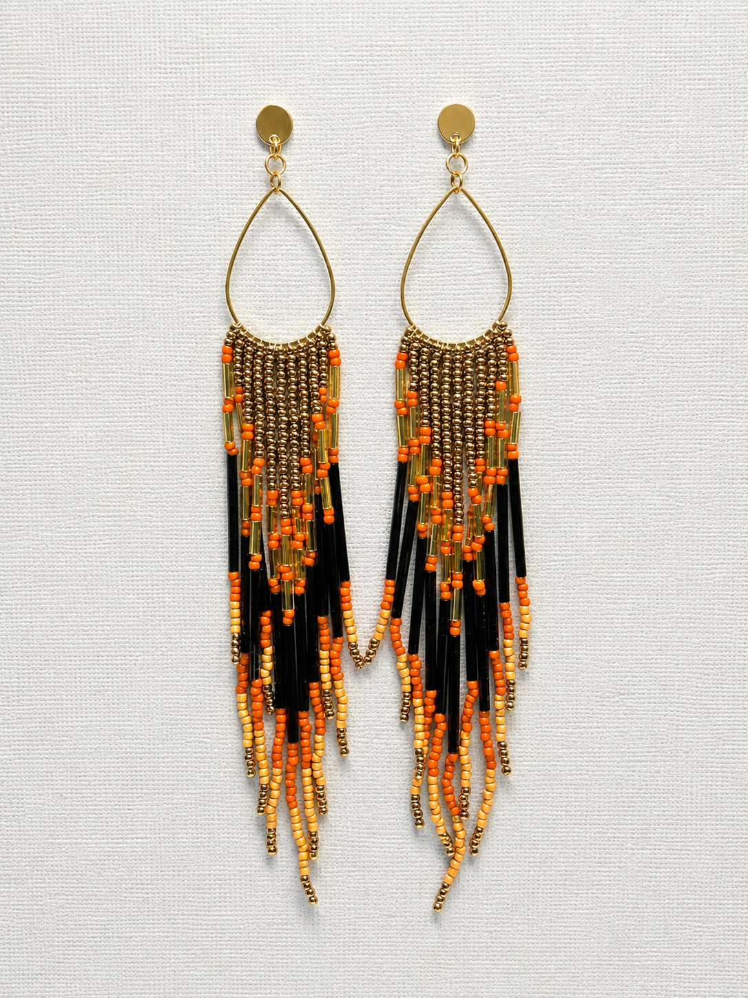 Toho Earrings - Shoulder Sweepers (gold/orange)