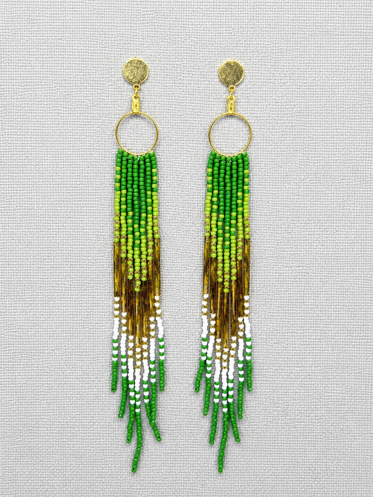 Toho Earrings - Shoulder Sweepers (green)