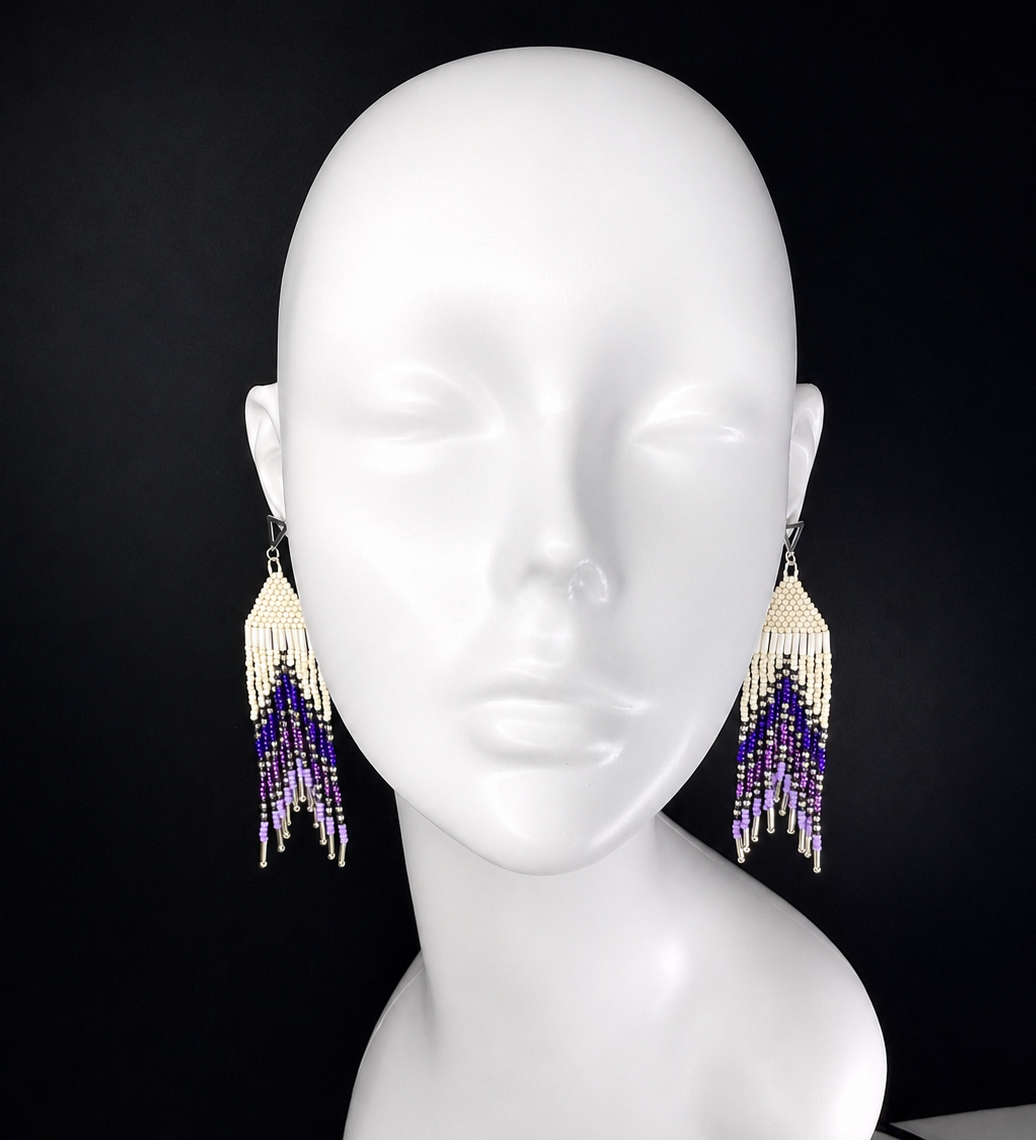 Toho Earrings - Arrows (cream, purple)