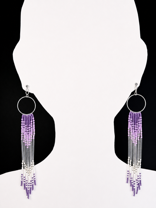 Toho Earrings - Shoulder Sweepers (purple, white)