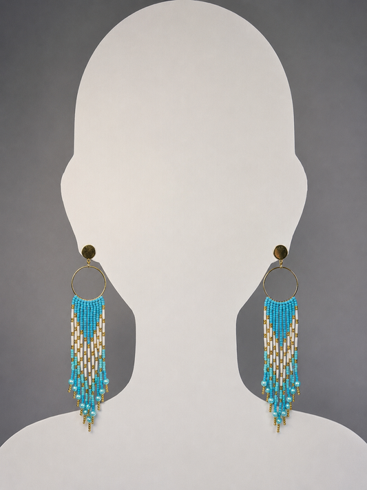 Toho Earrings - Shoulder Sweepers (blues, white)