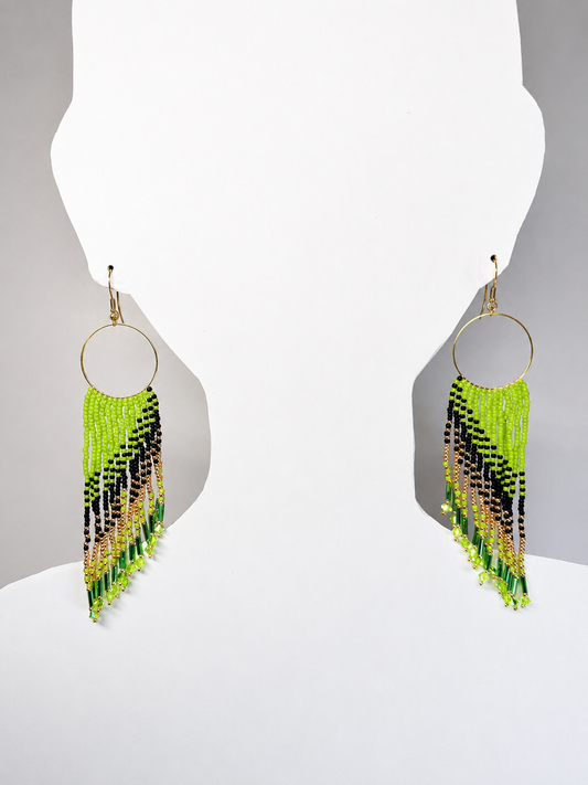 Toho Earrings - Shoulder Sweepers (greens)