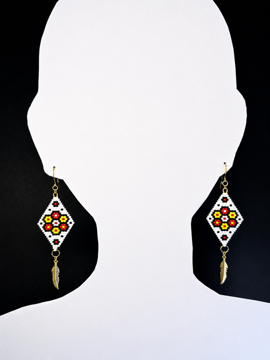 Miyuki Earrings Daisies w/ feather
