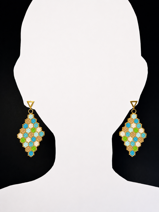 Miyuki Earrings Diamond Daisy (browns, teals)