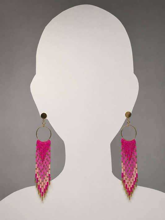 Toho Earrings - Shoulder Sweepers large (pinks)