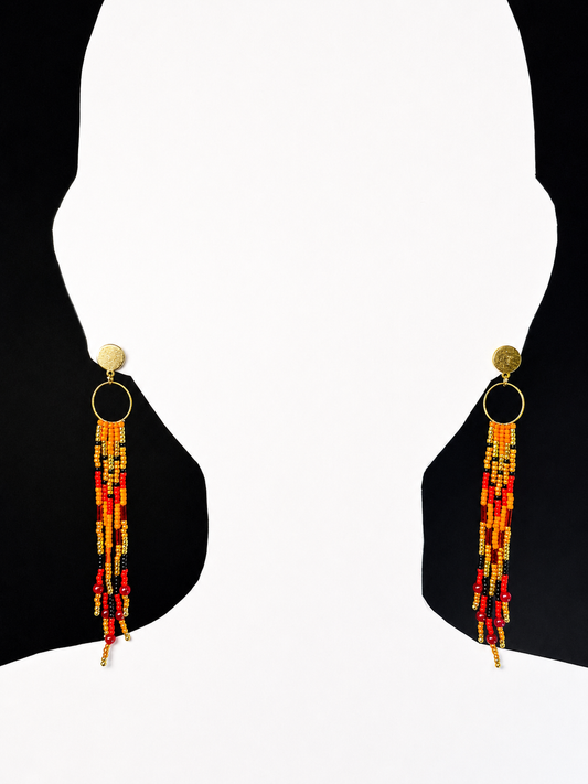 Toho Earrings - Shoulder Sweepers w/ ruby (reds)