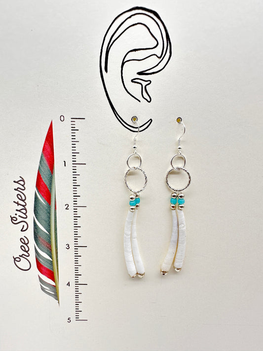 Indigenous Handmade Earrings - Dentalium Shell & Turquoise