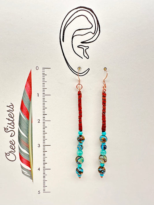 Indigenous Handmade Earrings - Deer hide lace, Turquoise, & Siderolite