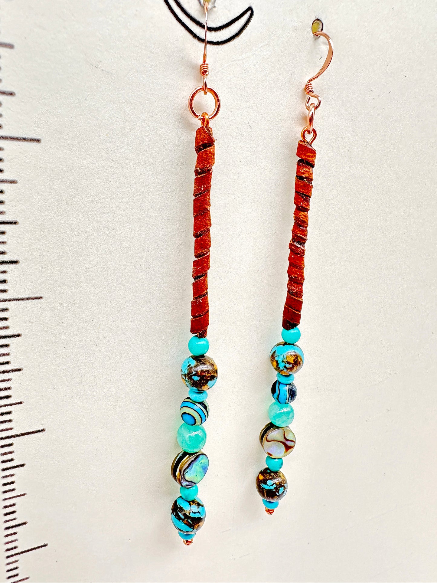 Indigenous Handmade Earrings - Deer hide lace, Turquoise, & Siderolite