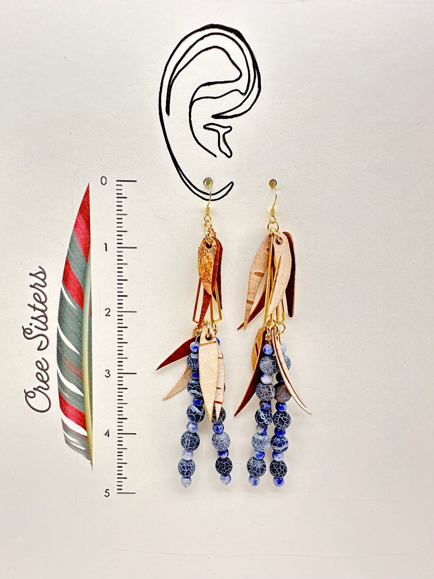 Indigenous Handmade Earrings - Birch Bark, Sodalite, & Crackle Agate