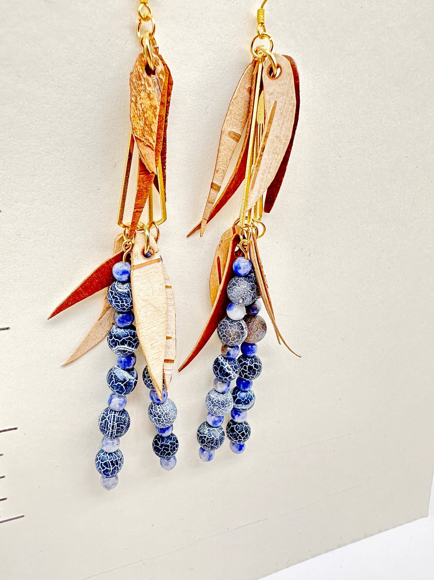 Indigenous Handmade Earrings - Birch Bark, Sodalite, & Crackle Agate