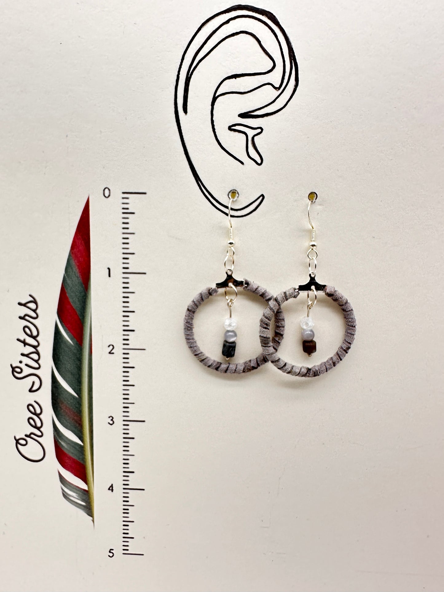 Indigenous Handmade Earrings - Deer Hide Lace, Mother-of-Pearl, & Agate