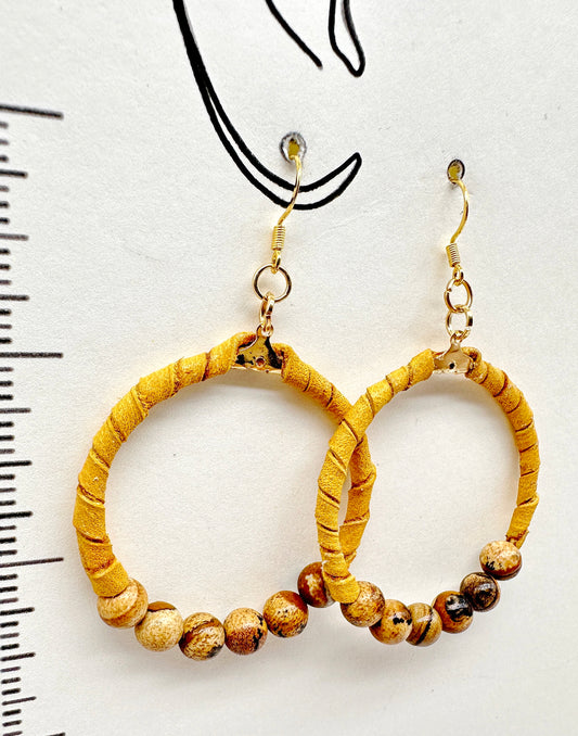 Indigenous Handmade Earrings - Deer Hide Lace & Picture Jasper