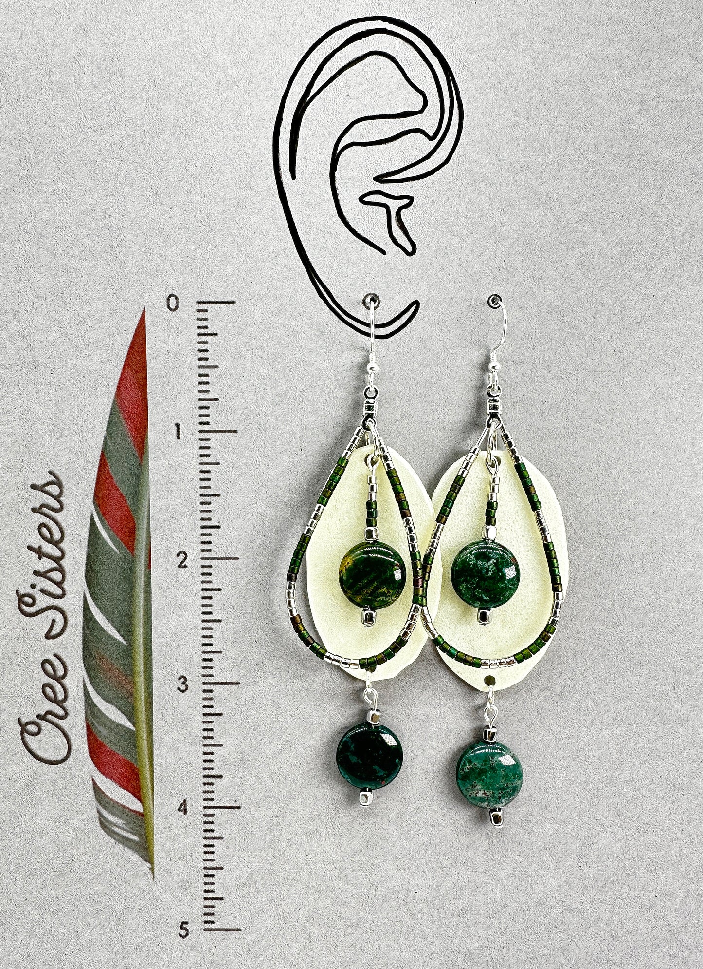 Indigenous Handcrafted Earrings - Rawhide series w/ Bloodstone