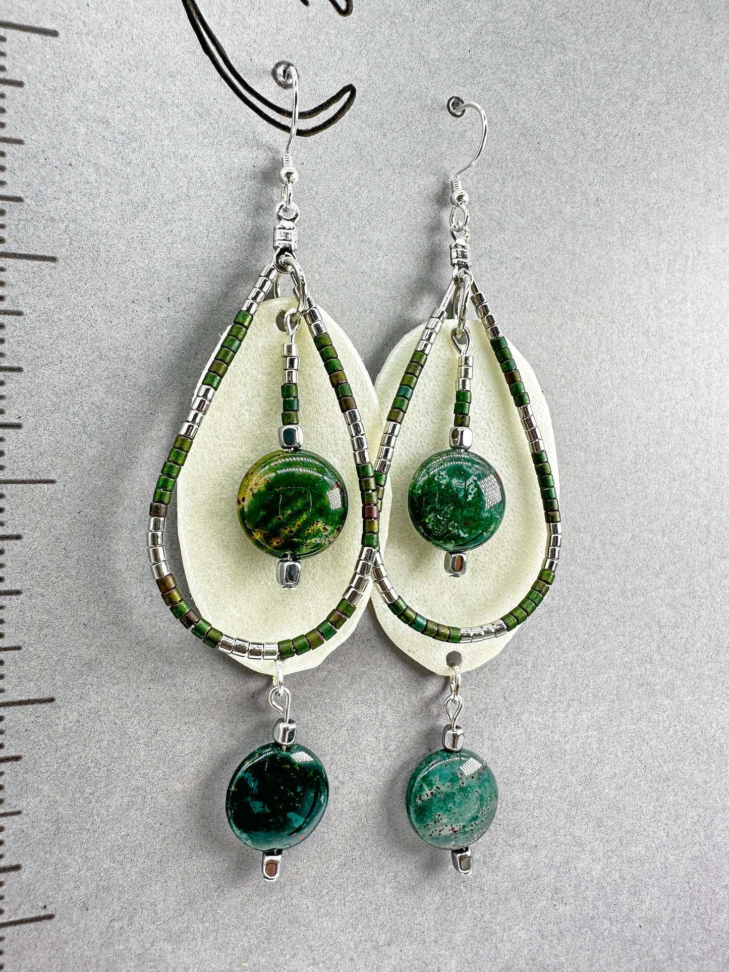 Indigenous Handcrafted Earrings - Rawhide series w/ Bloodstone