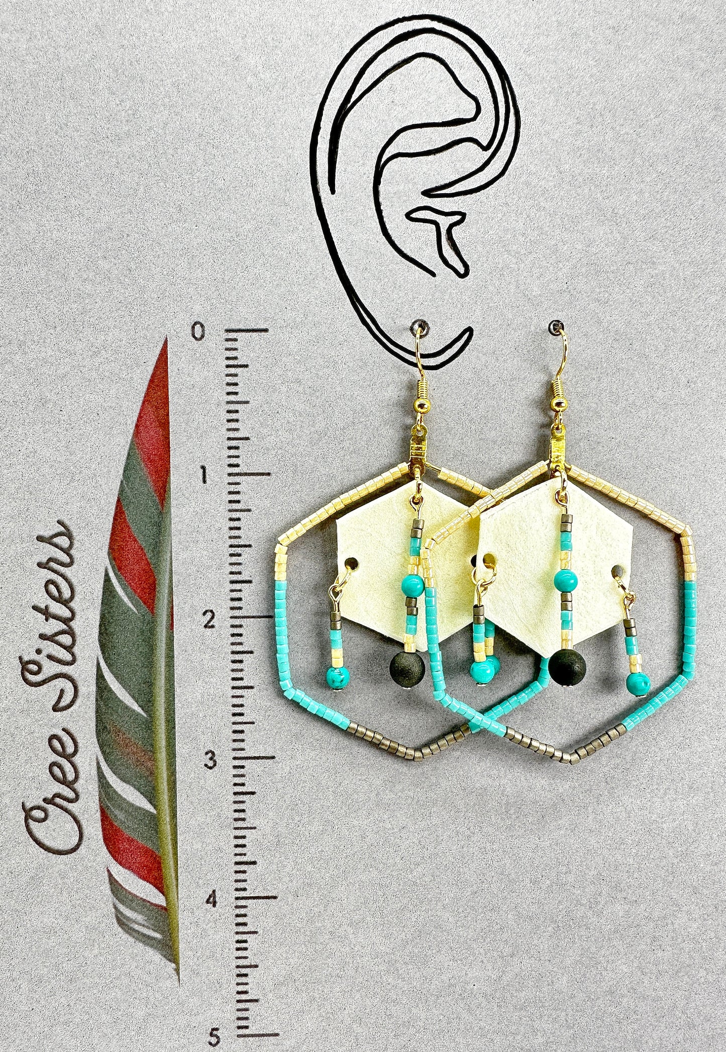 Boucles d'oreilles artisanales indigènes - Série Rawhide avec turquoise et agate noire