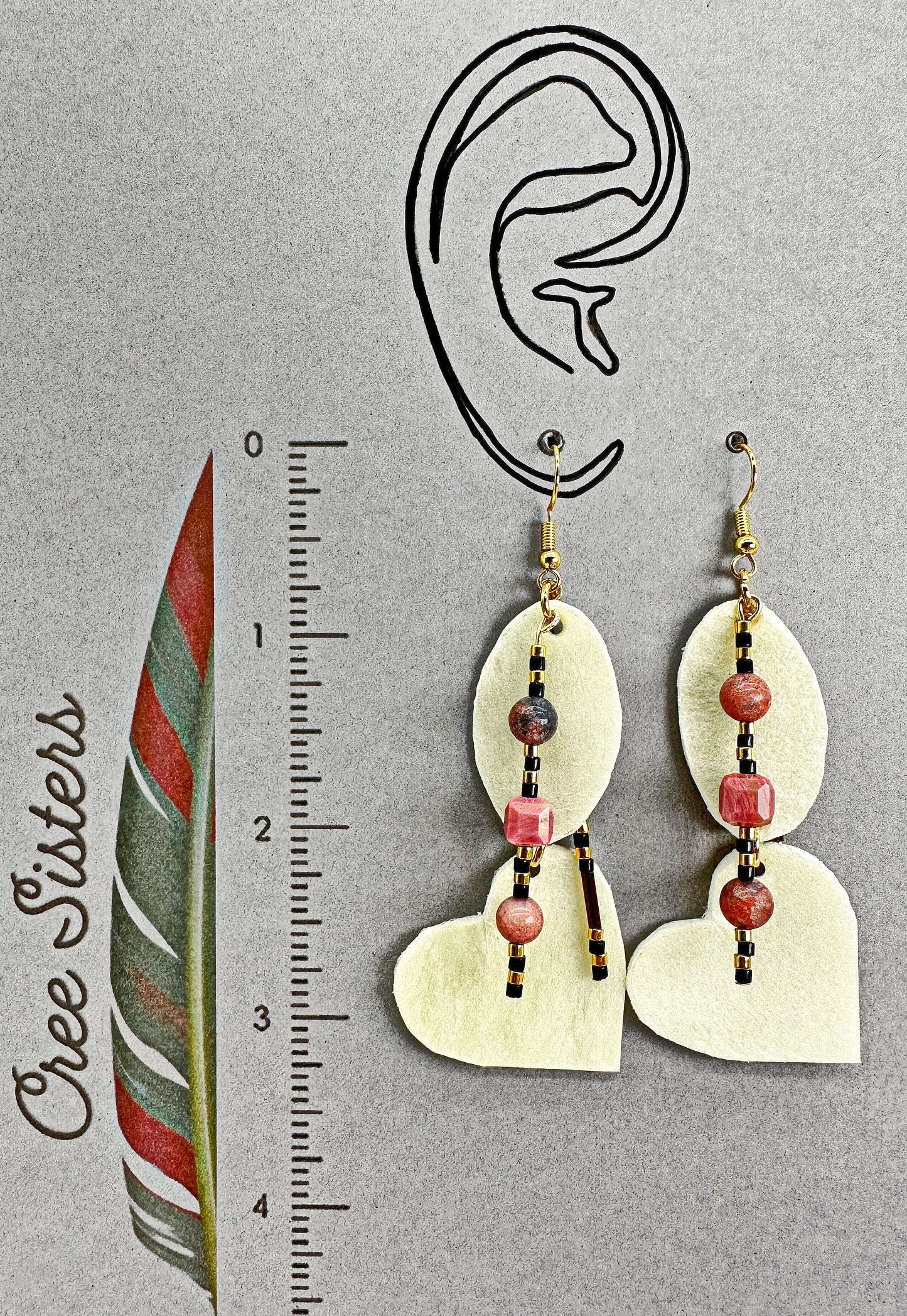 Boucles d'oreilles artisanales indigènes - Série Rawhide avec rhodonite rose pétrifiée