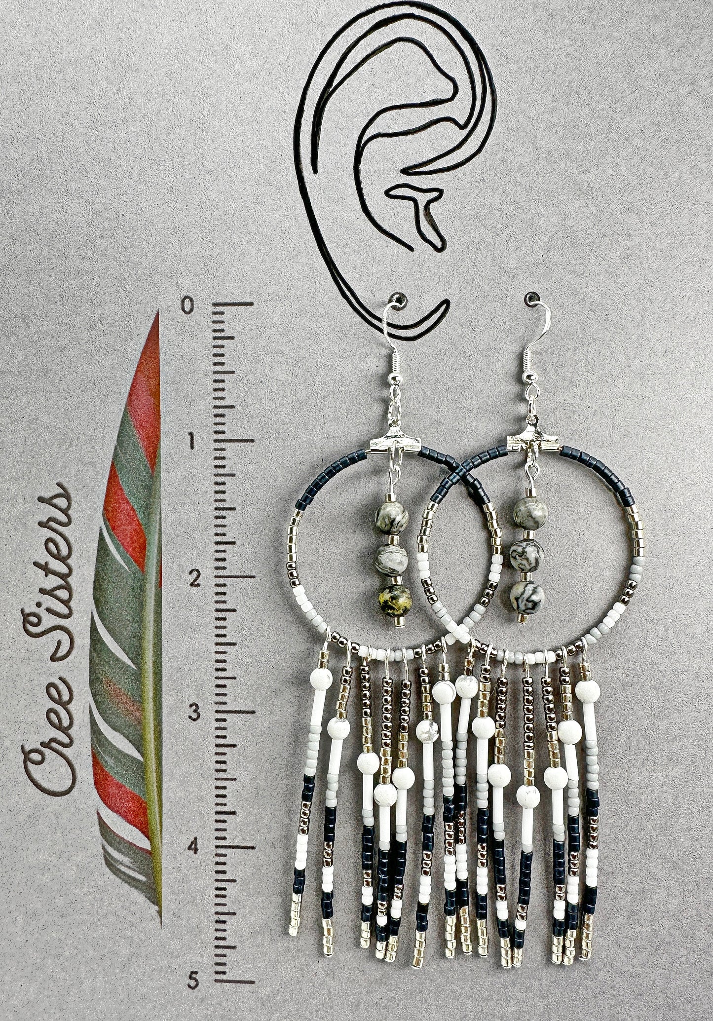 Indigenous Handcrafted Earrings - Beaded w/ Map Jasper & Howlite