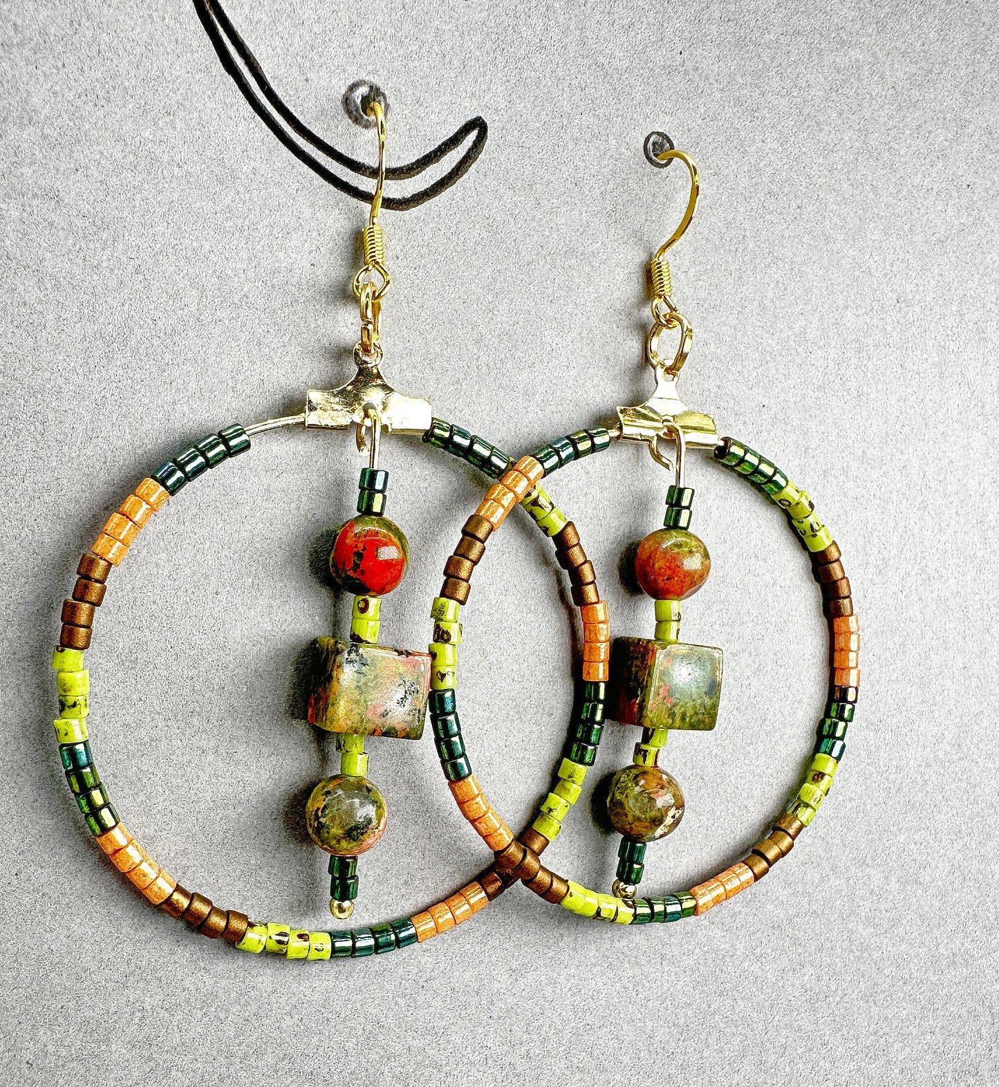 Indigenous Handcrafted Earrings - Beaded w/ Unakite