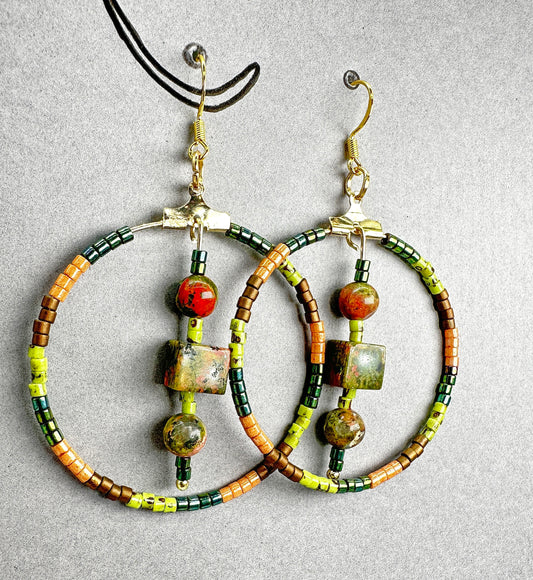 Indigenous Handcrafted Earrings - Beaded w/ Unakite