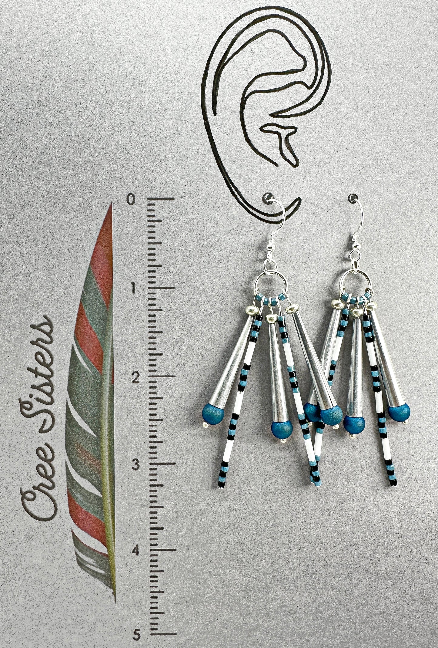 Indigenous Handcrafted Earrings - Beaded w/ Druzy Agate