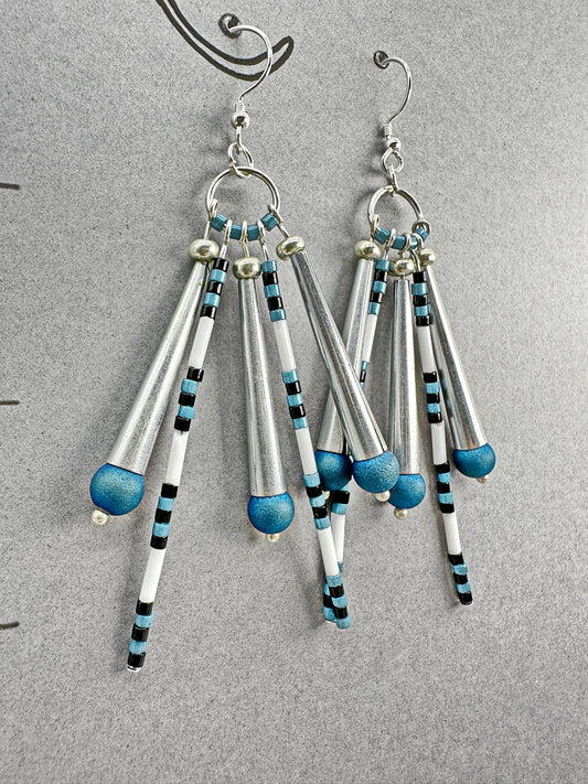 Indigenous Handcrafted Earrings - Beaded w/ Druzy Agate