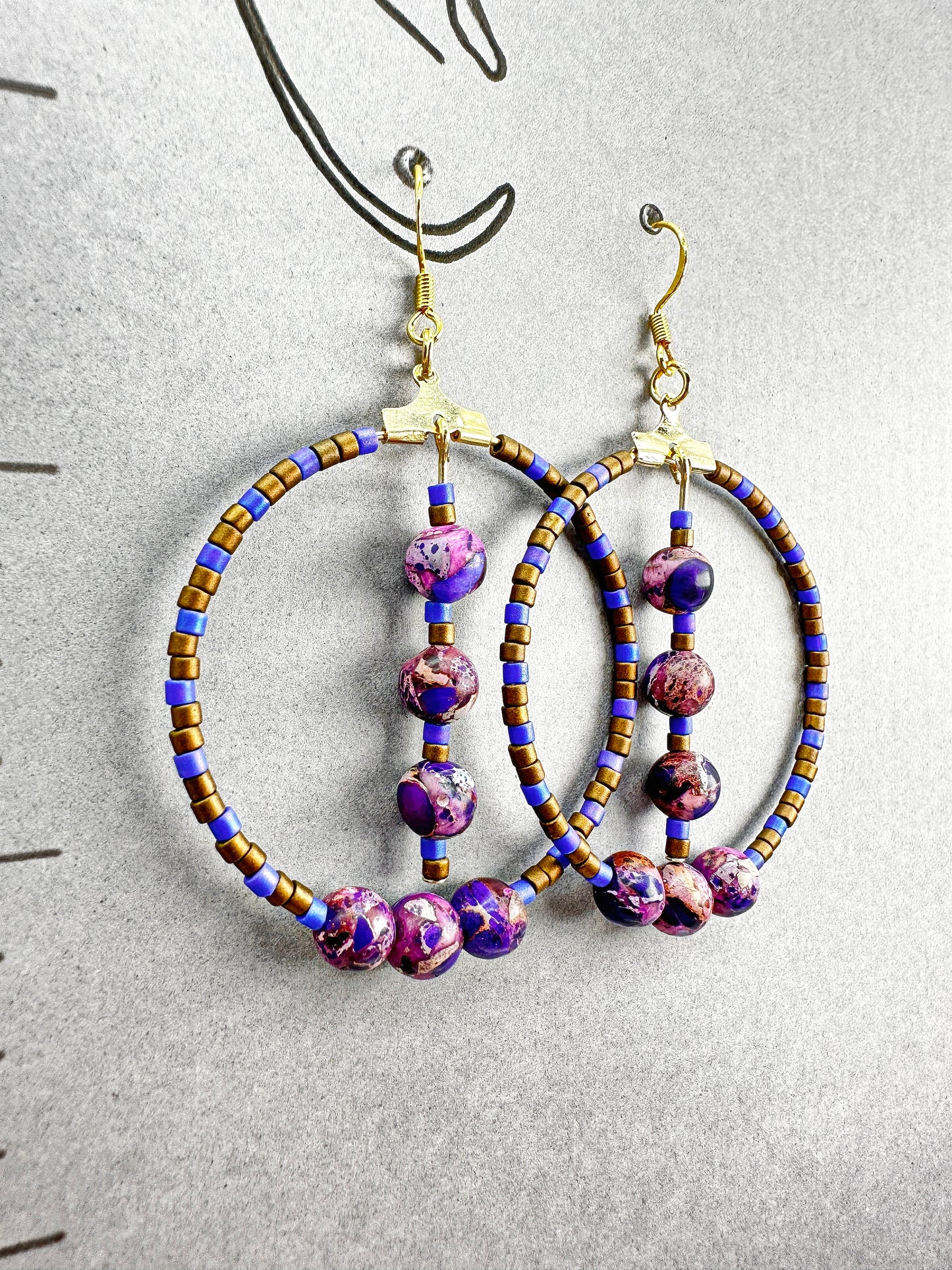 Boucles d'oreilles artisanales indigènes - Perles en jaspe impérial violet