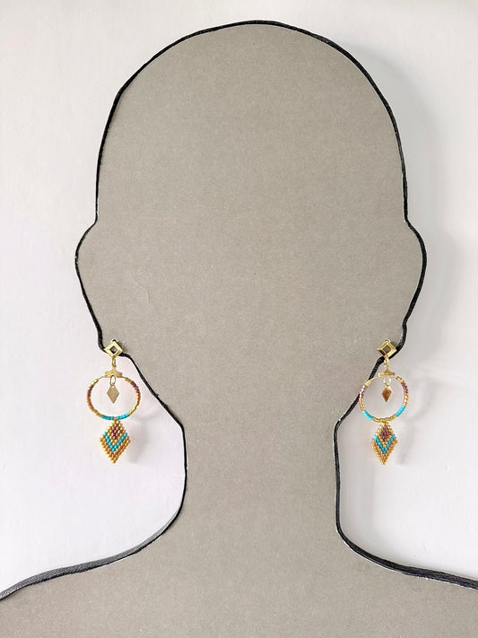 Miyuki Delica Beads (Teals & Gold) - Indigenous Handmade Earrings