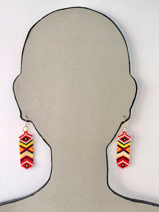 Miyuki Delica Beads - Feather (Red) - Indigenous Handmade Earrings