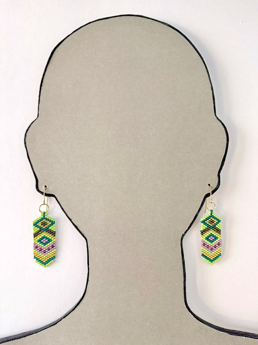 Miyuki Delica Beads - Feather (Green) - Indigenous Handmade Earrings