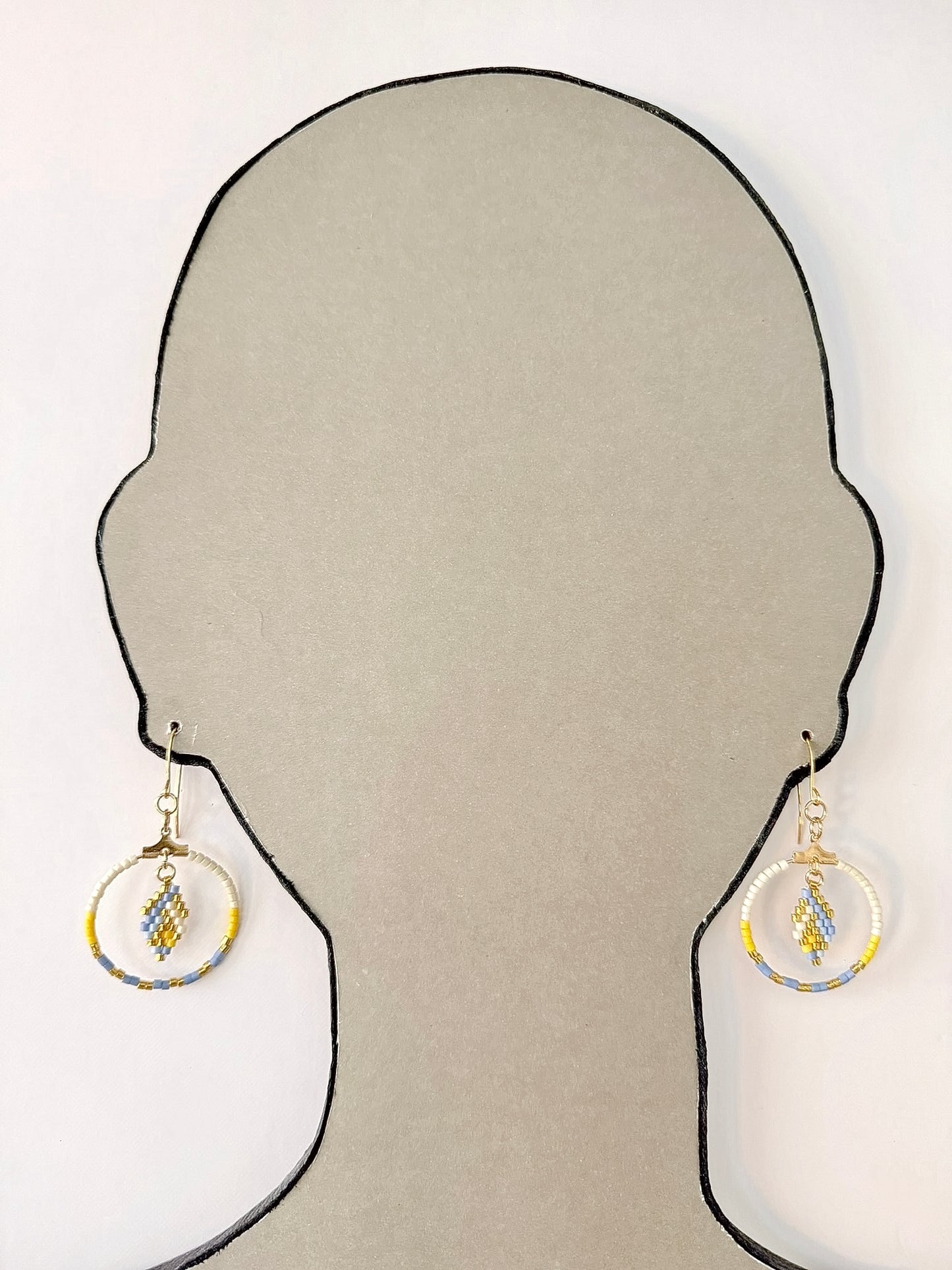 Indigenous Handmade Earrings - Miyuki Delica Beads (Cream, Blue & Gold)