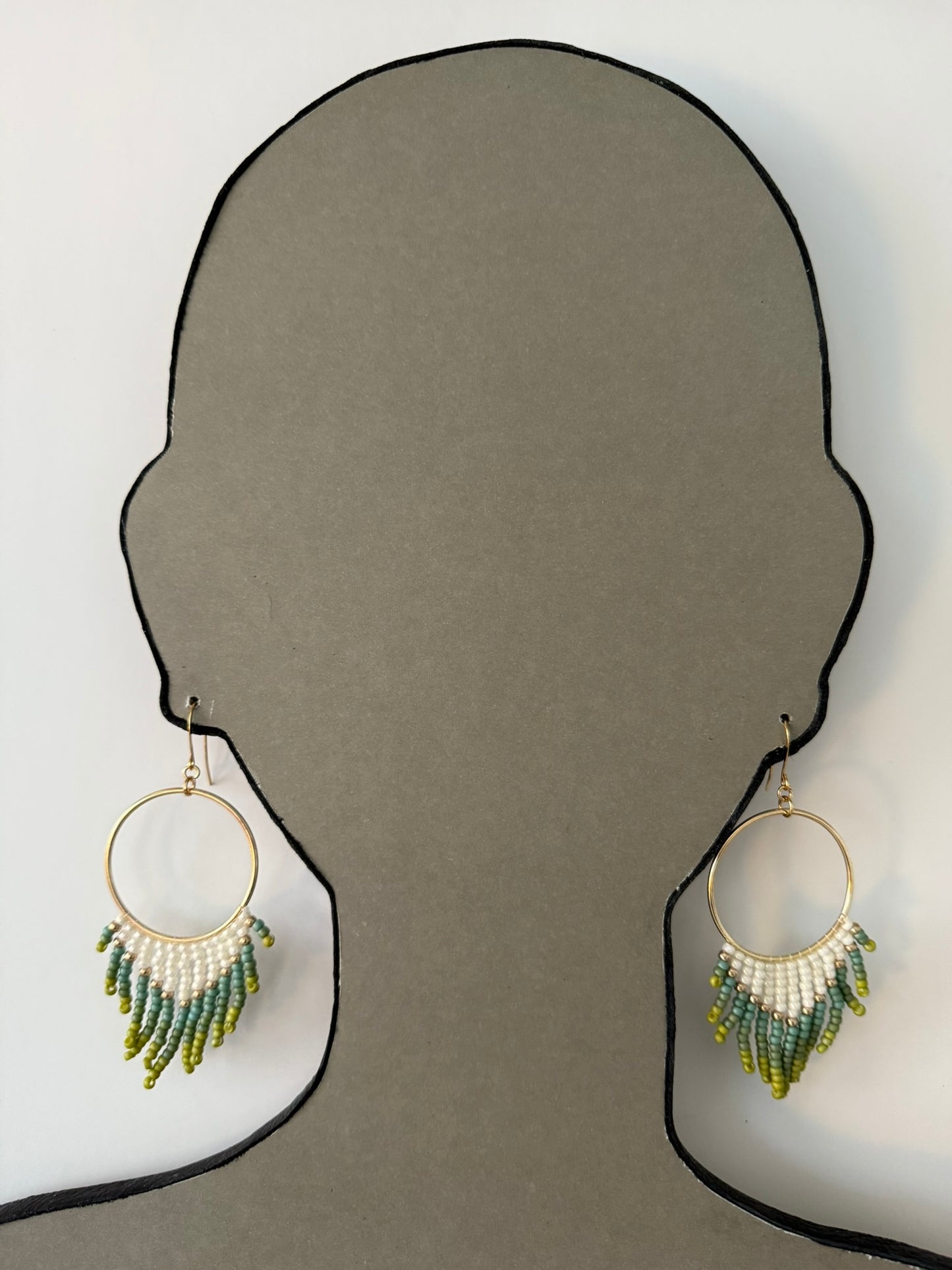 Miyuki Seed Bead (Cream & Green) - Indigenous Handmade Earrings