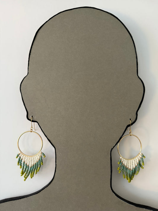 Miyuki Seed Bead (Cream & Green) - Indigenous Handmade Earrings
