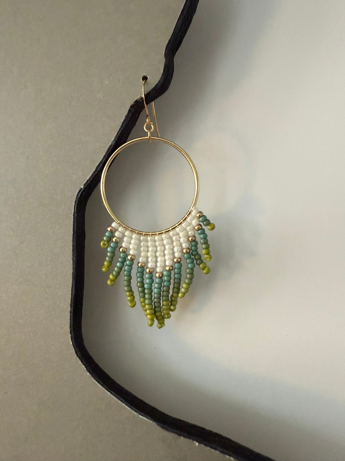 Miyuki Seed Bead (Cream & Green) - Indigenous Handmade Earrings