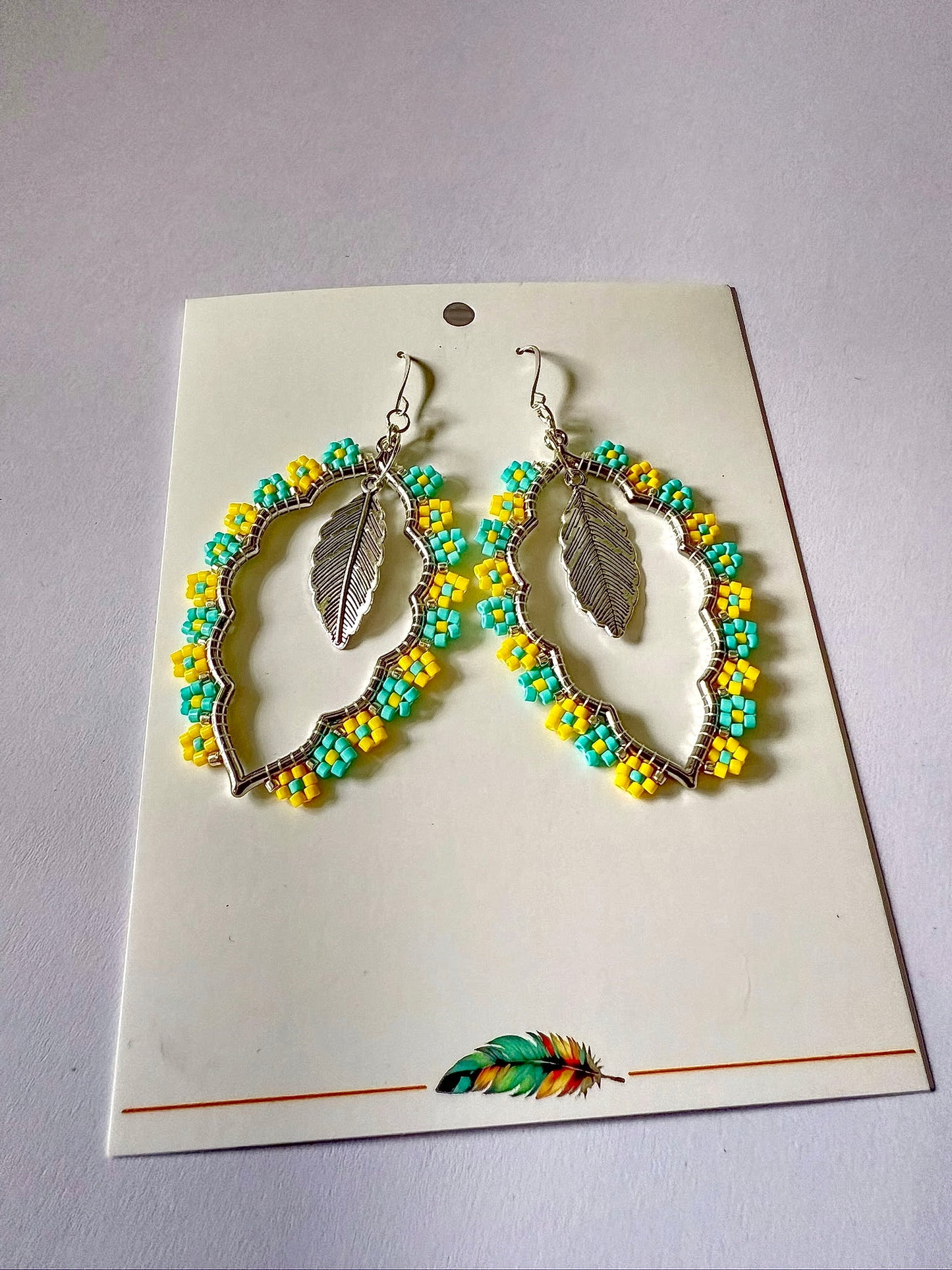 Miyuki Delica (Green & Yellow) - Indigenous Handmade Earrings