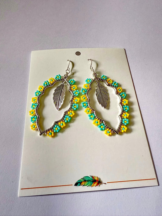 Miyuki Delica (Green & Yellow) - Indigenous Handmade Earrings