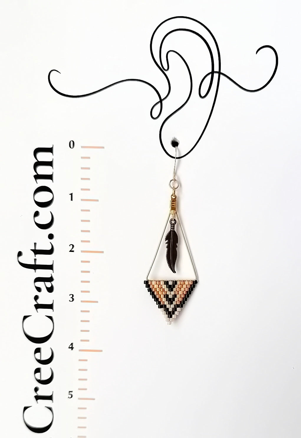 Miyuki Triangle w/feather charm - Indigenous Handmade Earrings