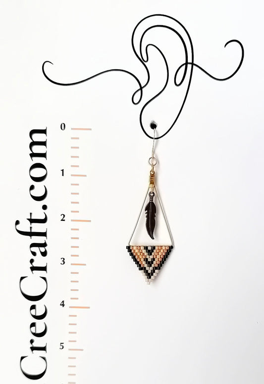 Miyuki Triangle w/feather charm - Indigenous Handmade Earrings