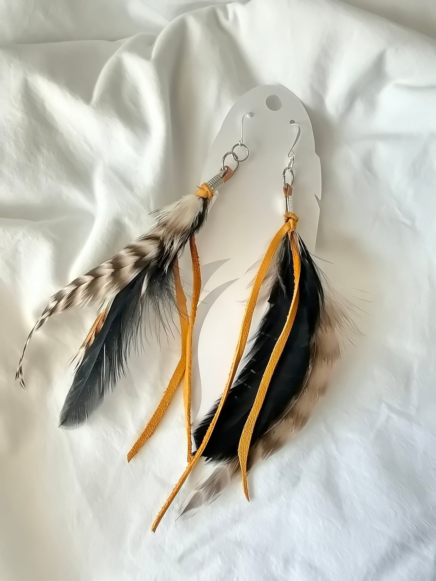 Deer Hide Lace w/Pheasant Feathers - Indigenous Handmade Earrings