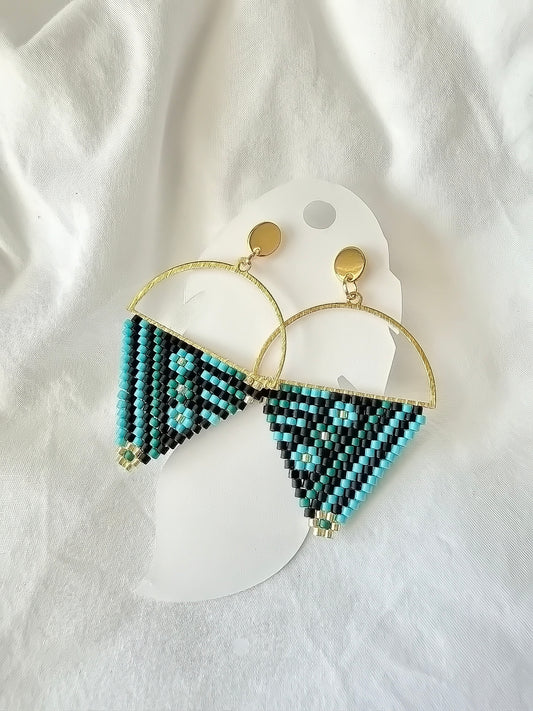 Miyuki Flower Triangle (teal) - Indigenous Handmade Earrings
