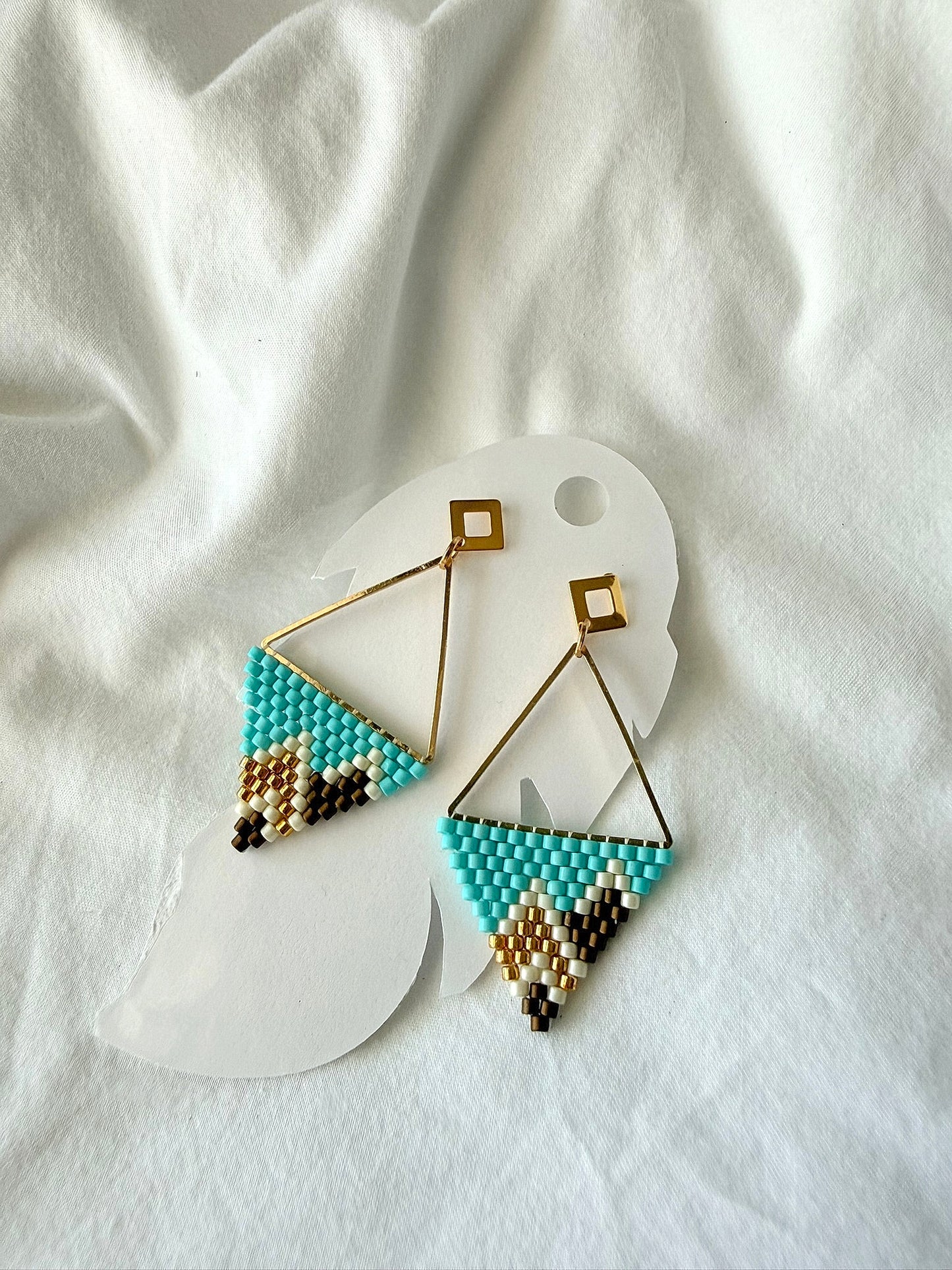 Miyuki Triangle: Mountains (brown) - Indigenous Handmade Earrings