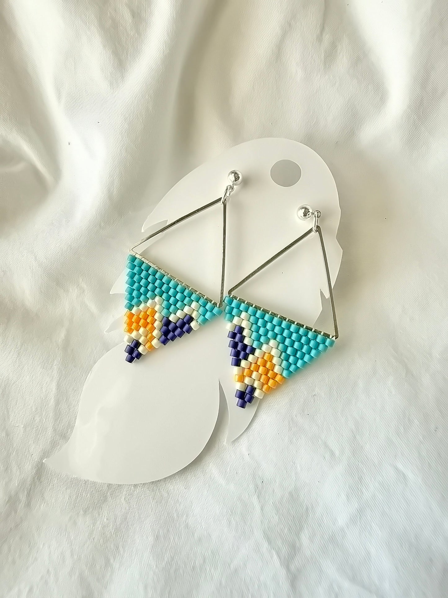 Miyuki Triangle: Mountains (orange) - Indigenous Handmade Earrings