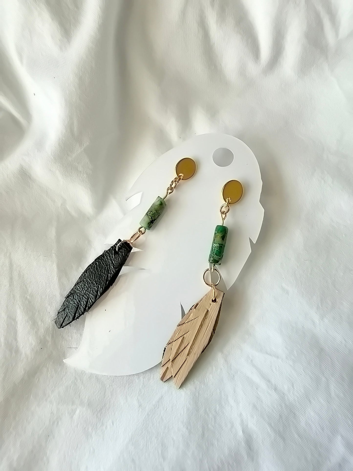 Imperial Sea Jasper w/Birch Bark - Indigenous Handmade Earrings