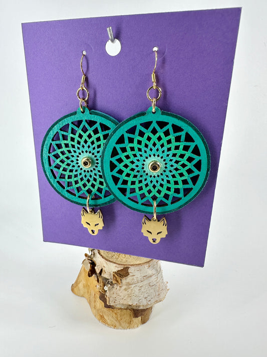 Indigenous Handmade Earrings - Dreamcatcher - 'Wolf'