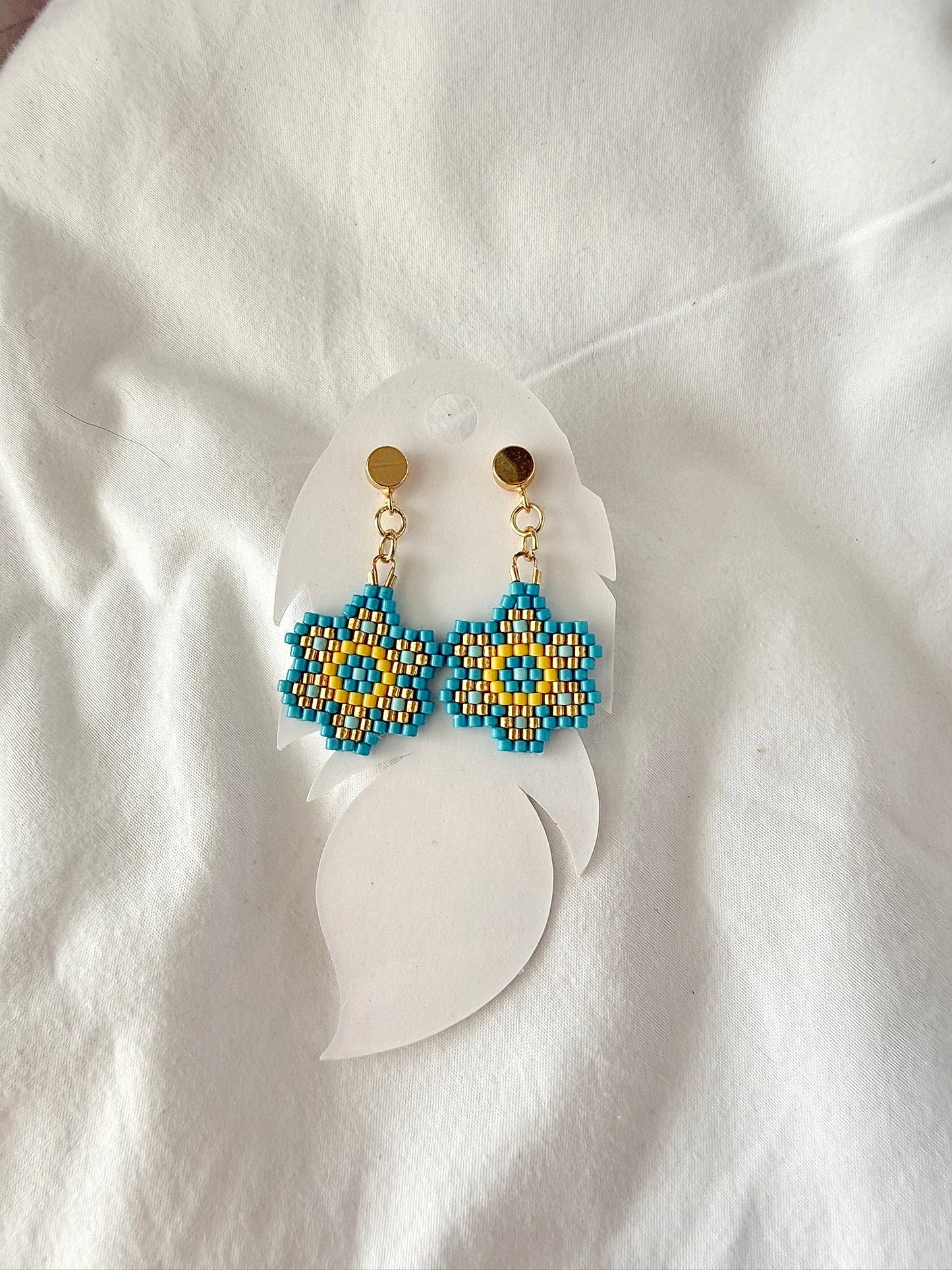 Miyuki Earrings - Teal Flower