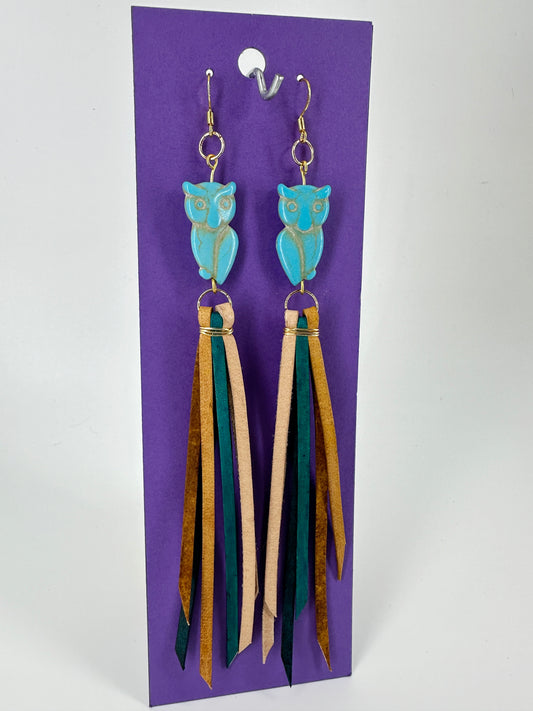 Indigenous Handmade Earrings - Turquoise Owl