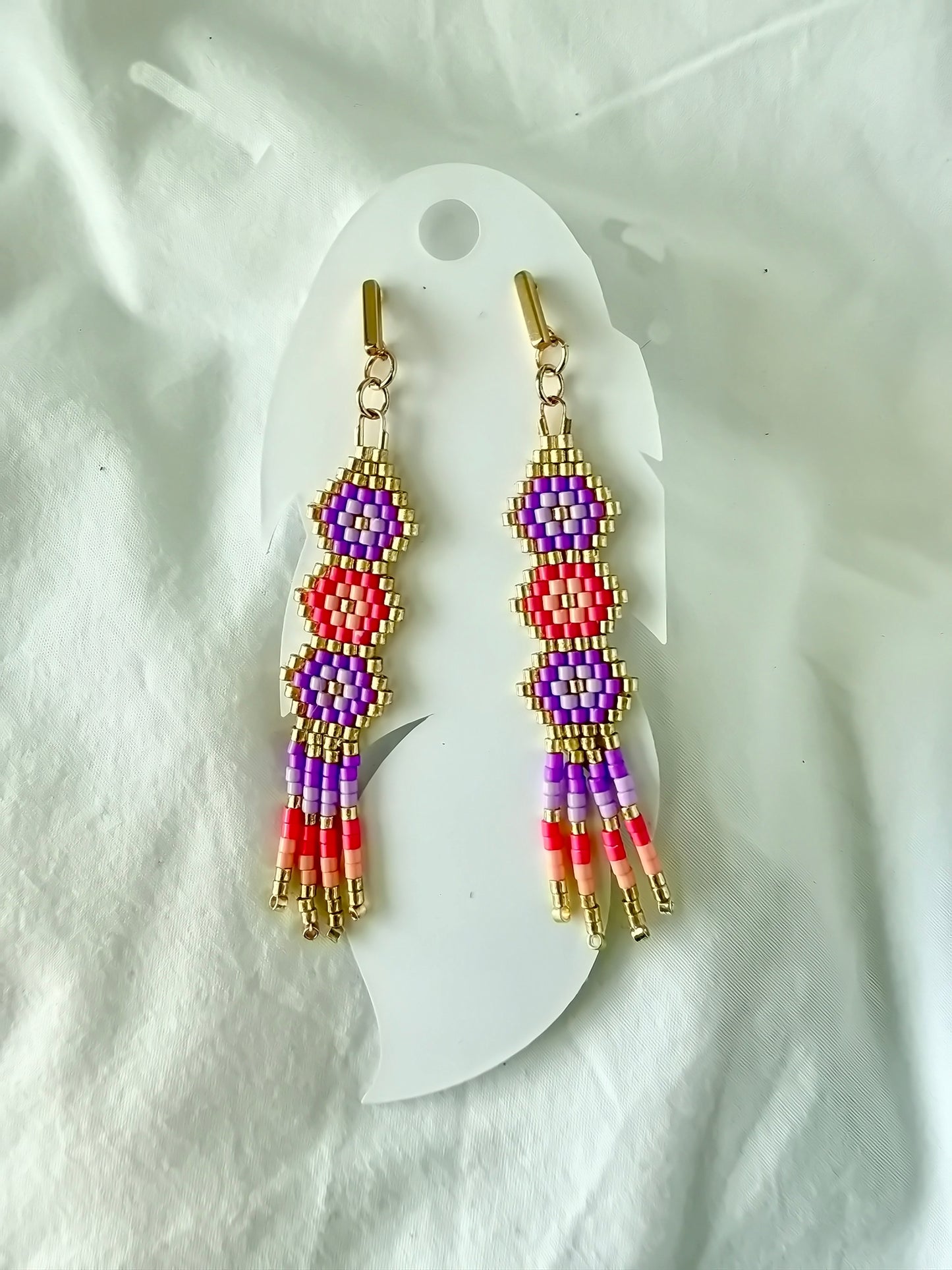 Boucles d'oreilles indigènes faites à la main - Attrape-rêves 