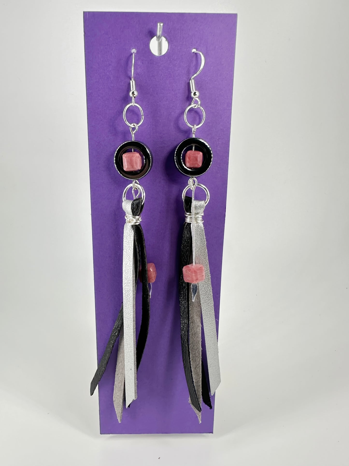 Indigenous Handmade Earrings - Hematite & Rhodonite